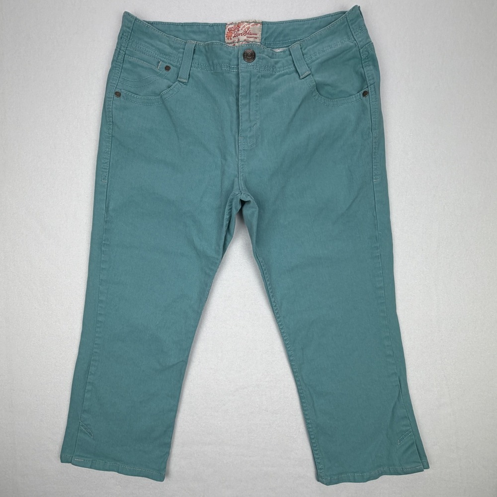 Levi Strauss Signature Women Teal Blue Green Stretch Capri Cropped Jeans Size 10